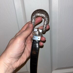 Coldwater Creek Vintage Coastal Cowgirl Silver and Black Leather Belt XL